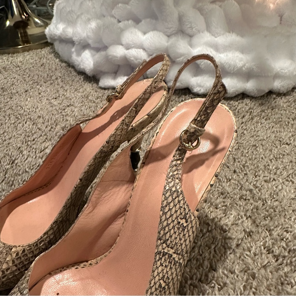 Gucci Snakeskin Peep-Toe Slingback Sandals with Bamboo Style Stiletto Heel - Picture 7 of 10